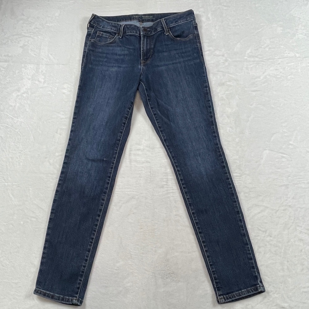 Old Navy Rockstar Mid Rise Skinny Jeans Dark Wash Blue Denim Size 8 Regular FLAW